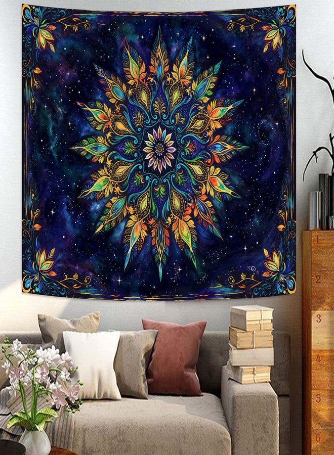 Fowocu Boho Floral Mandala Tapestry for Bedroom Aesthetic Blue Bohemian Colorful Flower Wall Tapestry Purple Hippie Indian Small Tapestries Wall Hanging for Living Room Dorm Decor 40 x 30 Inch - Image 2